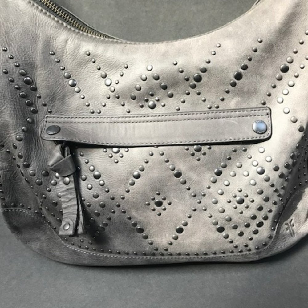 FRYE hobo with crossbody strap NWT  Soft dark grey Studded Leather Bag